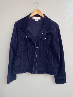 Bamboo Traders Women's Navy Corduroy Button Up Jacket Large